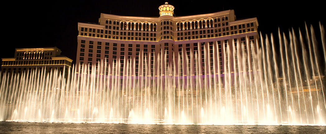 The Fountains at the Bellagio Hotel in Las Vegas NV at night