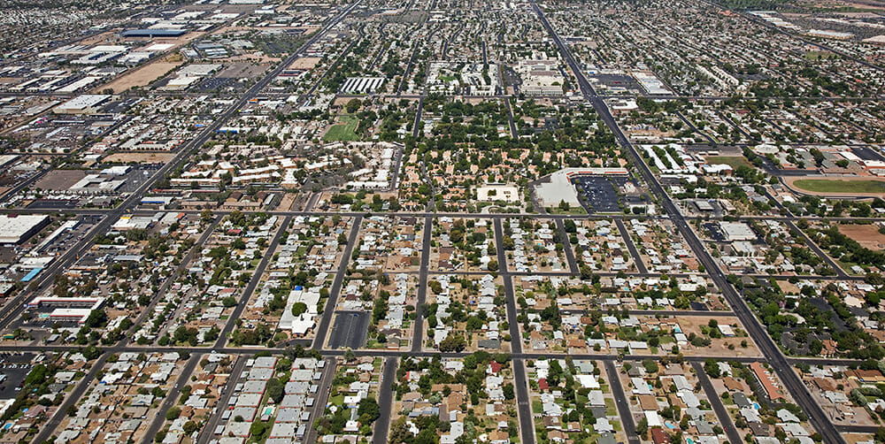 Aerial Photo of the phoenix road layout in a grid